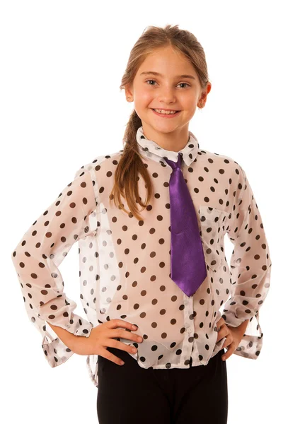 Uma menina com vestuário elegante posando isolado sobre branco — Fotografia de Stock