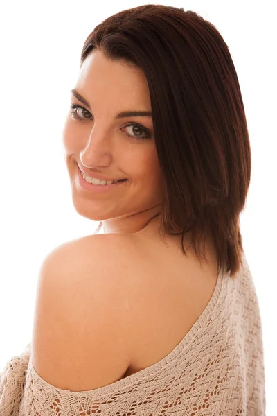 Studio portrait of beautiful young caucasian woman with brown ha — Stock Photo, Image