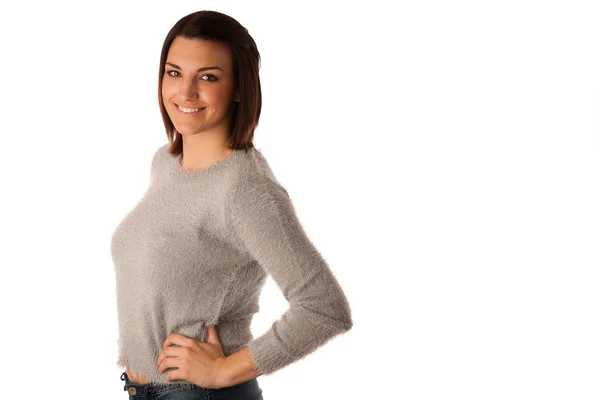 Studio portrait of beautiful young caucasian woman with brown ha — Stock Photo, Image