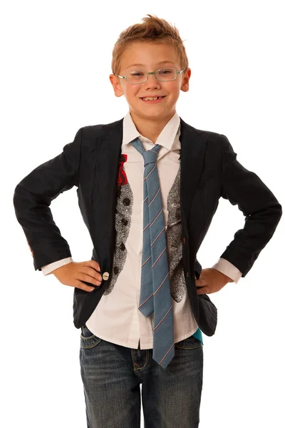 Young caucasian boy isolated over white backgrund — Stock Photo, Image