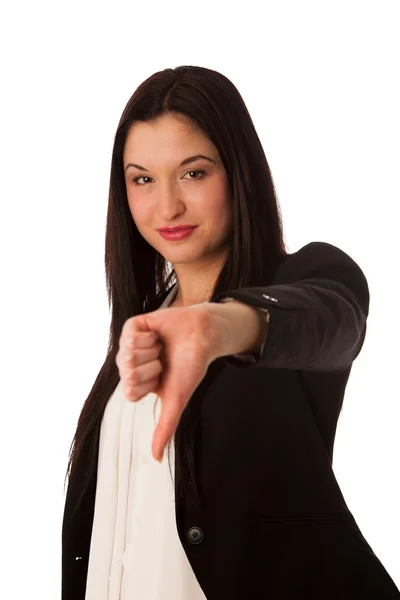 Asiática mujer de negocios mostrando pulgar hacia abajo aislado sobre blanco —  Fotos de Stock