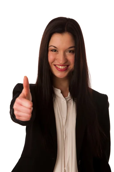 Young asian business woman showing thumb up gesturing success - — 스톡 사진