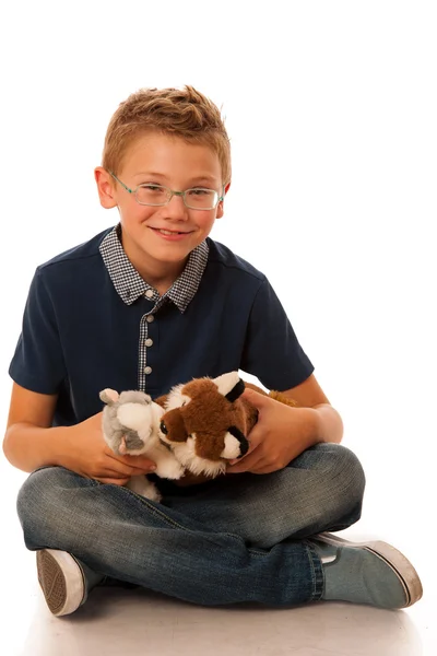 A kid with toys isolated over white background — Stock Photo, Image