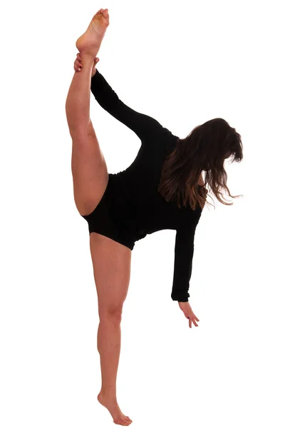 Young brunette caucasian woman dancing — Stock Photo, Image