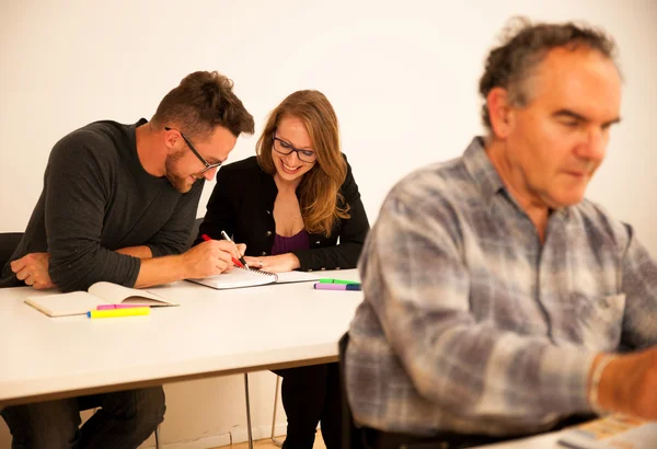 Gruppe von Menschen unterschiedlichen Alters sitzen im Klassenzimmer und besuchen — Stockfoto