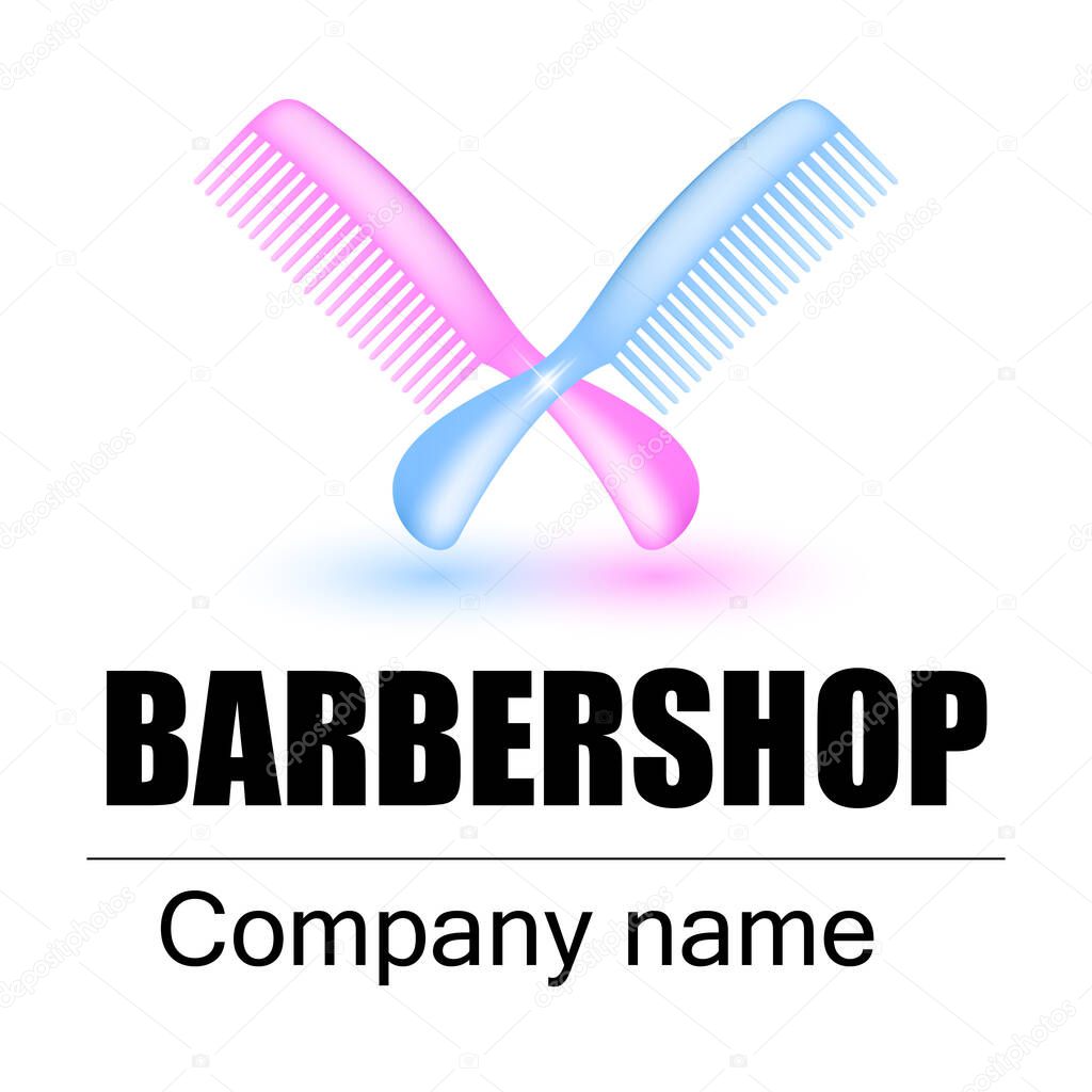 Gold vector logo barbershop isolated on a cream background. Realistic vector illustration.