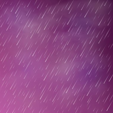 Realistic illustration of autumn night rain on purple sky. Square vector abstract background. clipart