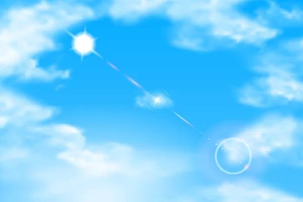 Cielo Azul Con Nubes Rayo Sol Sol Fondo Realista Vector — Archivo Imágenes Vectoriales
