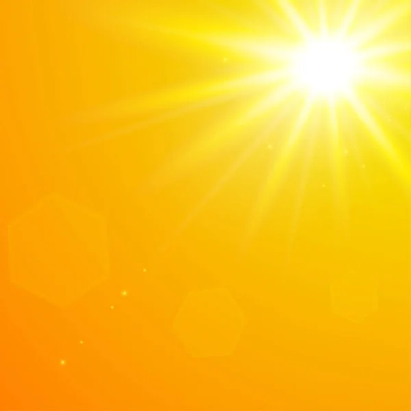オレンジの空に対して現実的な灼熱の黄色の太陽 昼間の日当たりの良い砂漠の空のベクトル背景 — ストックベクタ
