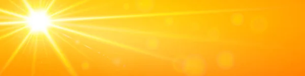 Gerçekçi pankart parlak turuncu kıyı şeridi gökyüzü güneş ve güneş ışığı ile. Gündüz güneşli çöl gökyüzünün vektör arkaplanı.