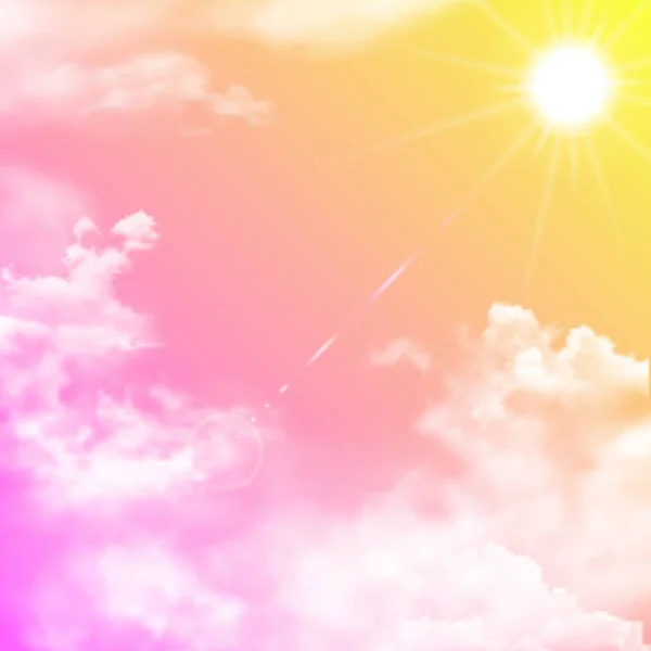 Cielo Mágico Sol Nubes Suaves Colores Pastel Rosa Amarillo Fantástico — Vector de stock