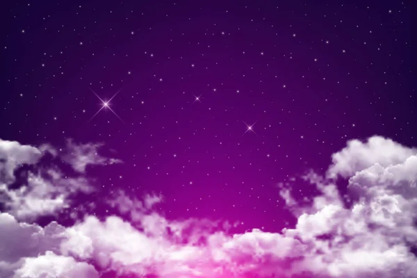 Ciel Nocturne Magique Réaliste Avec Des Étoiles Des Nuages Blancs — Image vectorielle