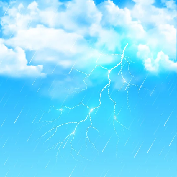 Ilustrație Realistă Furtunii Vară Ploaie Grea Tunete Fulgere Pătrat Vector — Vector de stoc