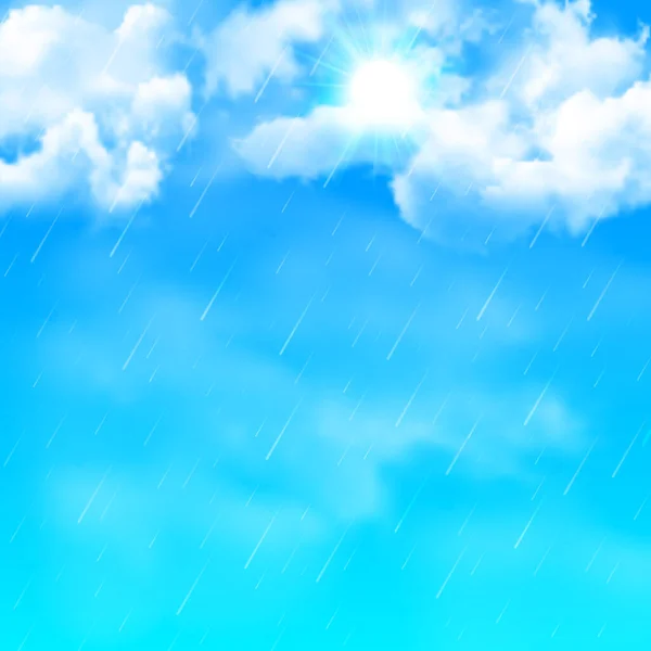 Illustration Réaliste Pluie Chaude Champignons Été Contre Ciel Bleu Avec — Image vectorielle