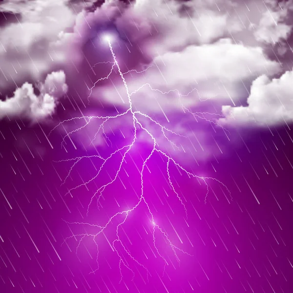 Realistic Illustration Autumn Purple Night Thunderstorm Heavy Downpour Rain Thunder — Stock Vector
