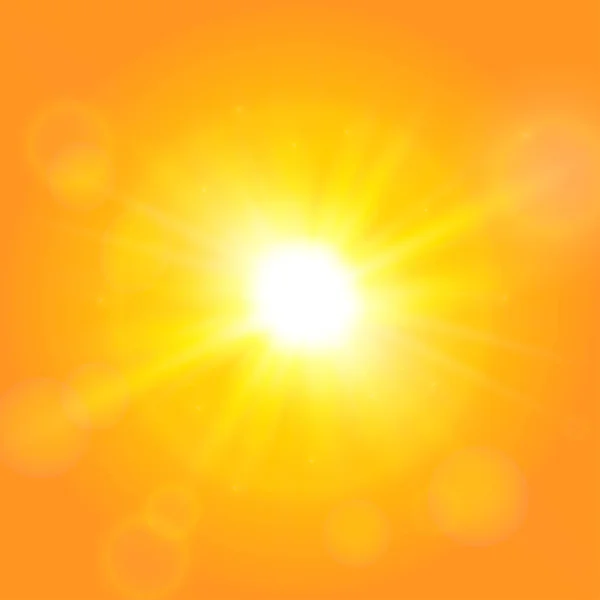 現実的な夏のオレンジの太陽の背景 オレンジ色の背景に太陽のベクトル図 — ストックベクタ