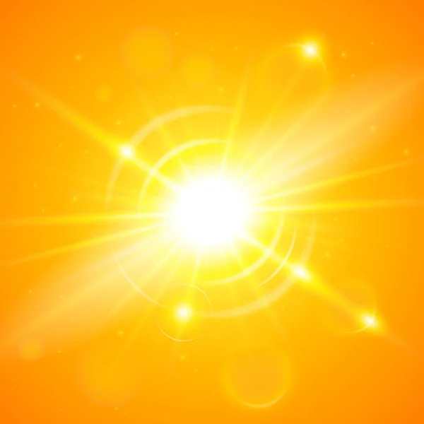Cielo Soleado Abstracto Banner Realista Cielo Naranja Brillante Con Sol — Vector de stock