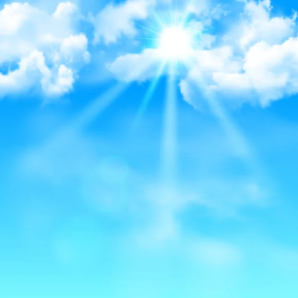 Ciel Bleu Avec Nuages Rayon Soleil Soleil Fond Vectoriel Réaliste — Image vectorielle