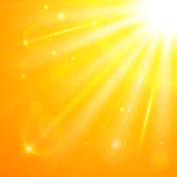 Abstrakter Sommersonnenhimmel Realistische Sonnenstrahlen Der Oberen Rechten Ecke Auf Einem — Stockvektor