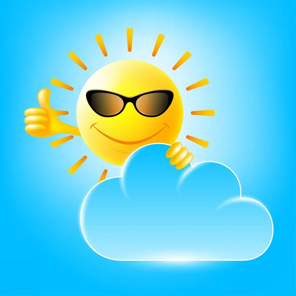 Vereinzelt Lächelnde Sonne Mit Sonnenbrille Zerstreut Die Wolken Und Zeigt — Stockvektor