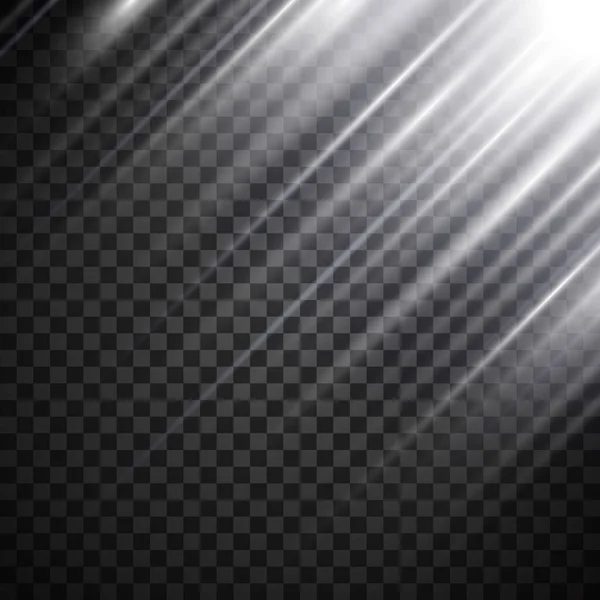 Sağ üst köşede şeffaf bir arkaplan. Gerçekçi güneş ışınları soyut yaz güneşli gökyüzü. Gündüz güneşli gökyüzünün vektör arkaplanı.