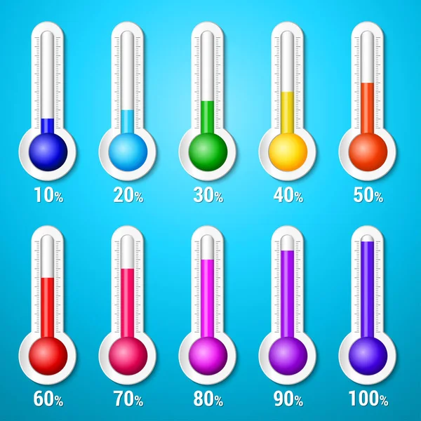Isolated Color Percentage Level Meter Thermometer Vector Weather Infographics — Stock Vector