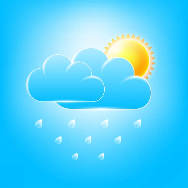 Güneşin izole renk ikonu ve mavi gökyüzünde yağmurlu fırtına bulutları. Vektör soyut arkaplanı.