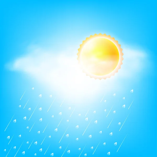 Güneşin izole ikonu ve mavi gökyüzünde yağmurlu fırtına bulutları. Vektör soyut arkaplanı.