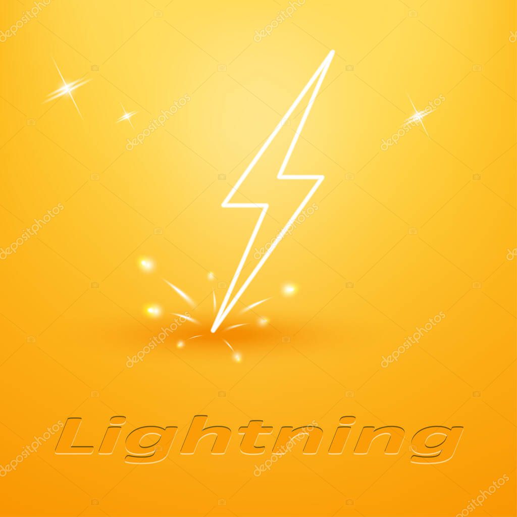 Lightning bolt logo with sparks. Vector yellow background.
