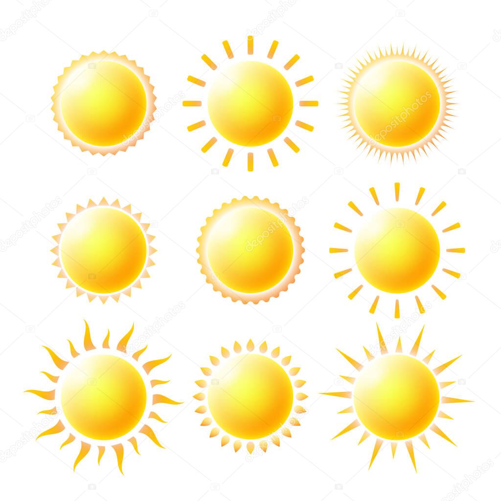 Isolated sun icon set on a white background.