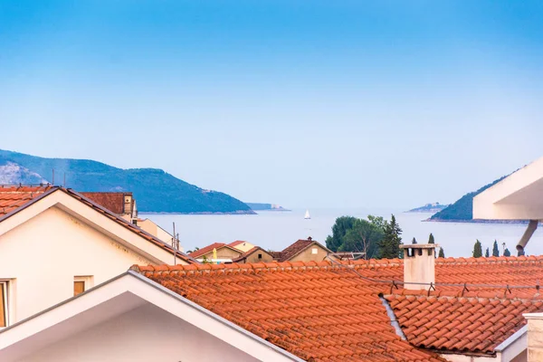 Herceg Novi Montenegro Серпня 2018 Чудовий Краєвид Дахи Будинків Заході — стокове фото