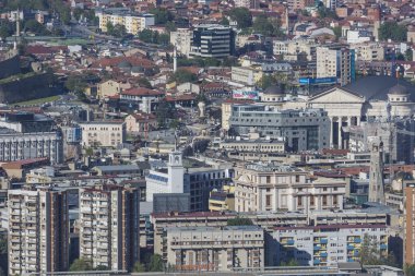 Üsküp - Makedonya şehir merkezinin havadan görünümü