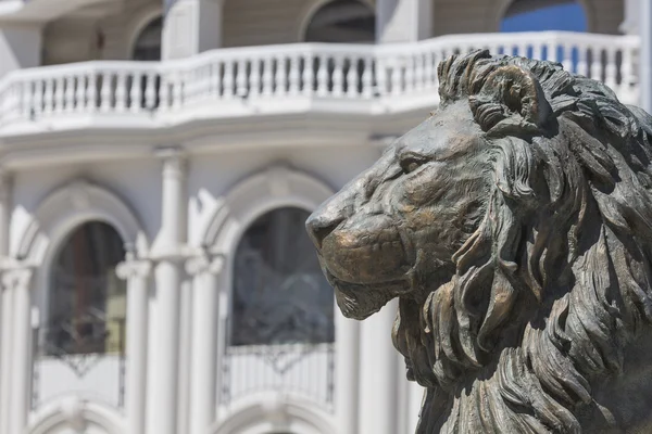 Lion statue fountain in downtown of Skopje, Macedonia