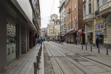 SOFIA, BULGARIA - APRIL 14, 2016: Downtown of Sofia, is the larg clipart