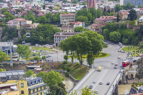 TBILISI, GEORGIA - MAY 07, 2016: Tbilisi city center aerial view — 스톡 사진