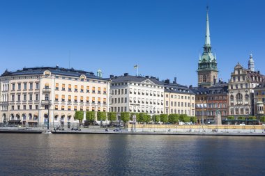 Doğa Manzaralı panorama Old Town (Gamla Stan) İskele mimarisi ben