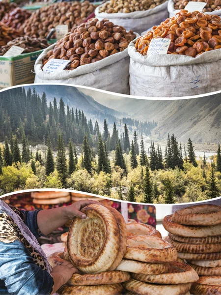 Collage of Kyrgyzstan images - travel background (my photos) — Stock Photo, Image