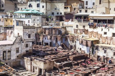 Fez, Fas - 10 Haziran. 2016: Chouwara Tabakhane işçi