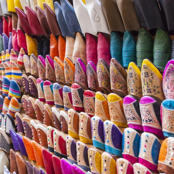 Farverige marokkanske tøfler, Marrakech - Stock-foto