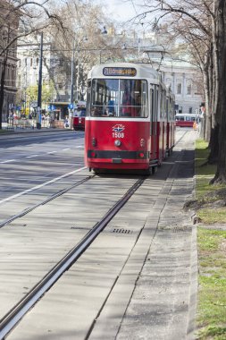 Viyana, Avusturya, E.U. - 05 Haziran 2016: Kırmızı eski tramvay.