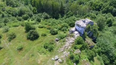 Kireçtaşı Rack kırsal manzara Jura Krakowsko-Czestochowska. Polonya. Yukarıdan görüntülemek.