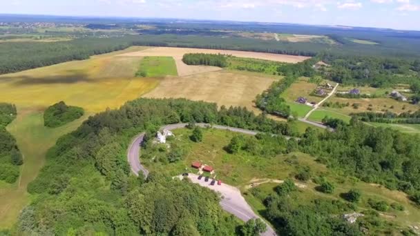 Roca caliza y paisaje rural en Jura Krakowsko-Czestochowska. Polonia. Vista desde arriba . — Vídeos de Stock