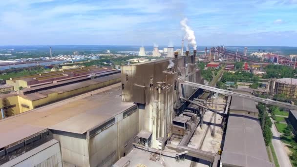 Steel factory with smokestacks at suny day.Metallurgical plant. — Stock Video