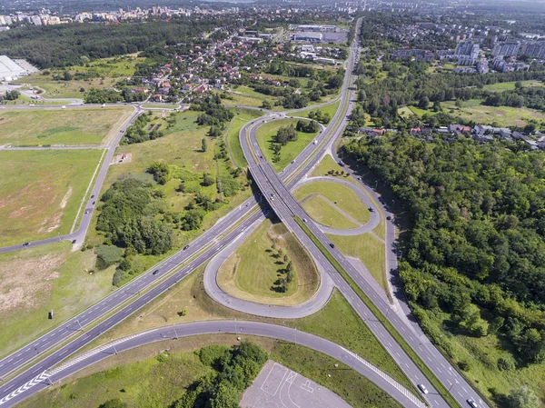 Luchtfoto van drukke weg in Sosnowiec, Polen. — Stockfoto