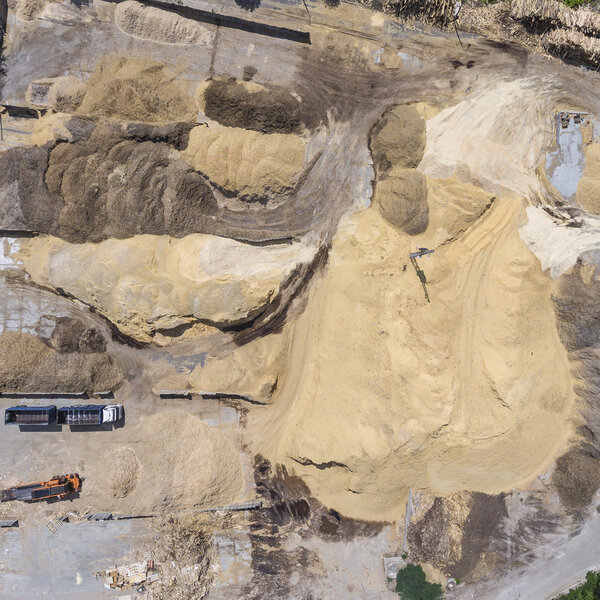 Aerial view over the sandpit. Industrial place in Poland.