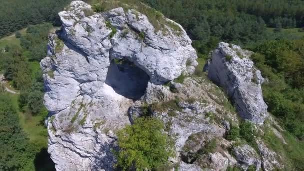 Kireçtaşı rock Jura Krakowsko-Czestochowska. Polonya. Yukarıdan görüntülemek. — Stok video