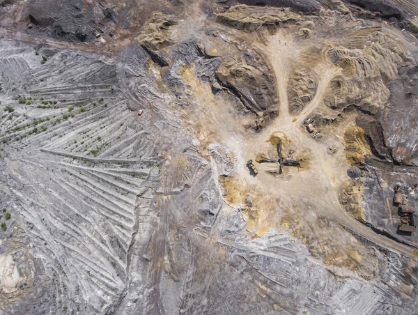 Aerial view over the building materials processing factory. Sand — Stock Photo, Image