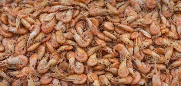 Camarones frescos en el mercado de mariscos al aire libre —  Fotos de Stock