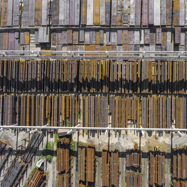 Industrial storage place, view from above. Steel elements. — Stock Photo, Image