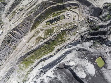 Surface coal mining in Poland. Destroyed land. View from above.  clipart